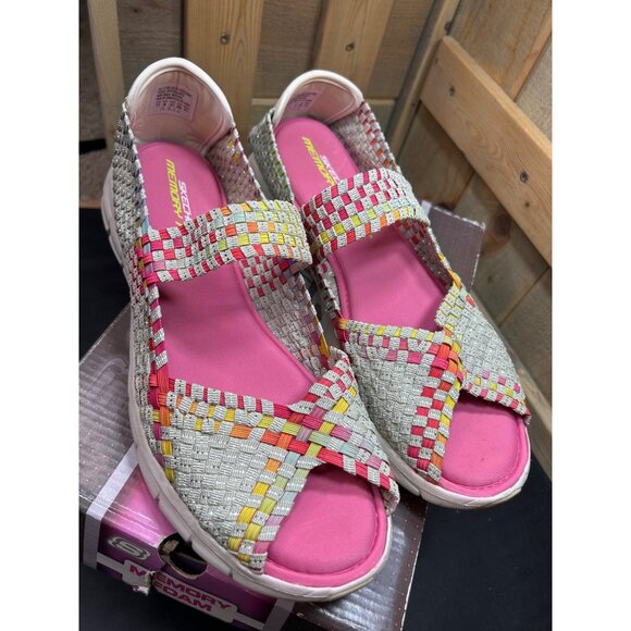 Skechers Womens Memory Foam Lightweight Woven Sandals Size 11 Multicolor Comfort - Picture 2 of 8